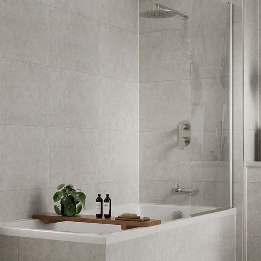 Multipanel Tile Collection White Mineral tile effect wall panels in a bathroom