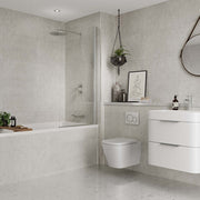 White Mineral tile effect Multipanel wall panels in a family bathroom