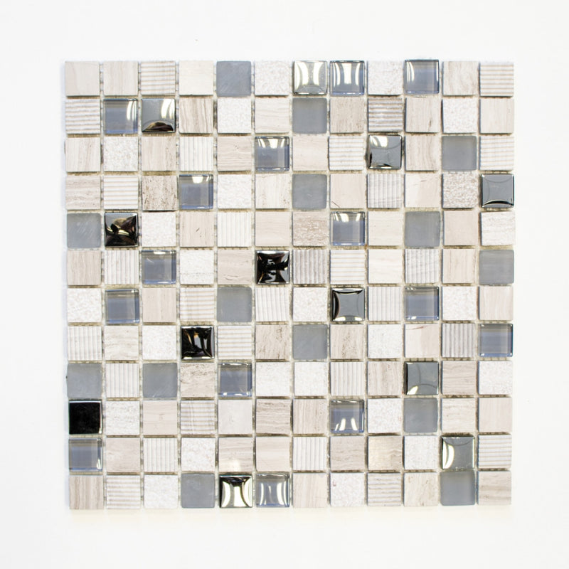 Nokomis Silver Stone Effect Satin Ceramic Mosaic Wall Tile 300x300mm