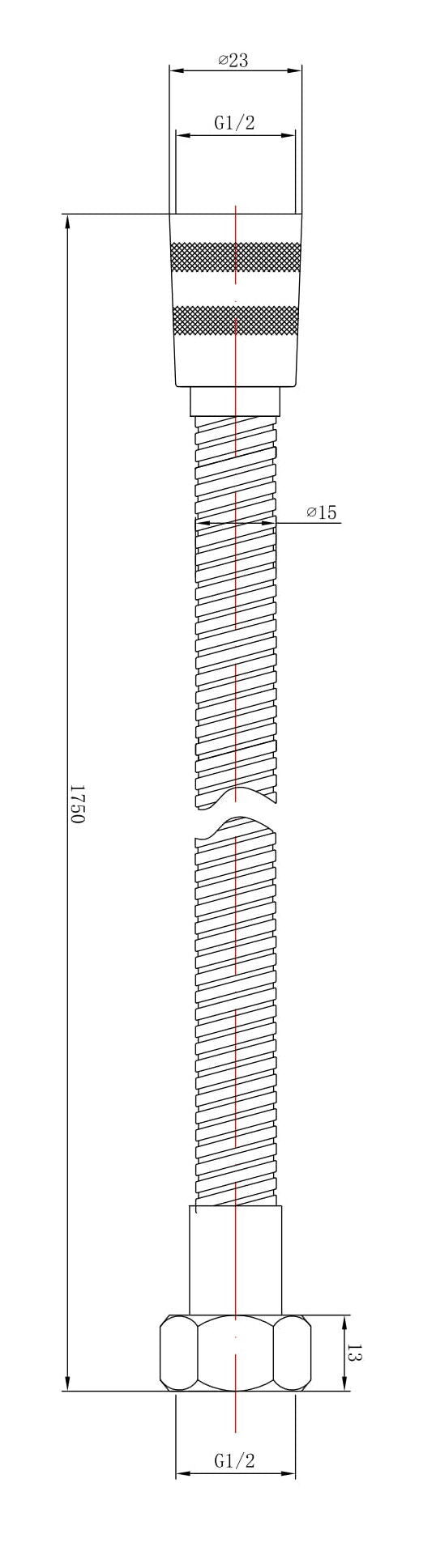 Nuie 1.75m Double Lock Shower Flex Chrome (A393) line drawing