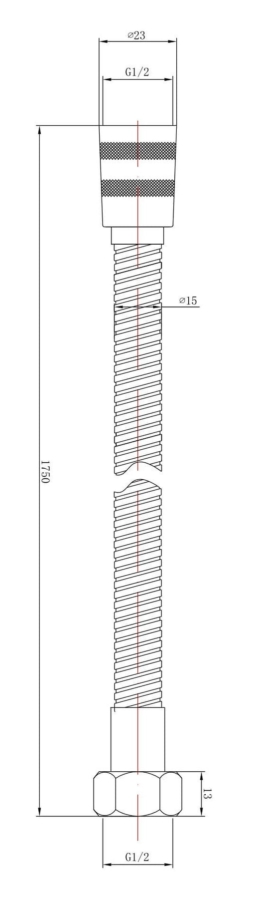 Nuie 1.75m Double Lock Shower Flex Chrome (A393) line drawing