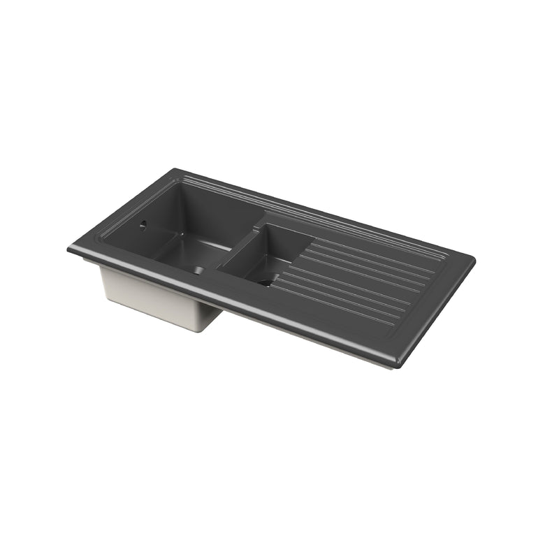 Nuie 1010mm x 525mm Fireclay Soft Black 1.5 Bowl Rectangular Countertop Drainer Sink (CT415T1000)