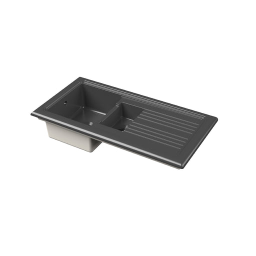 Nuie 1010mm x 525mm Fireclay Soft Black 1.5 Bowl Rectangular Countertop Drainer Sink (CT415T1000)