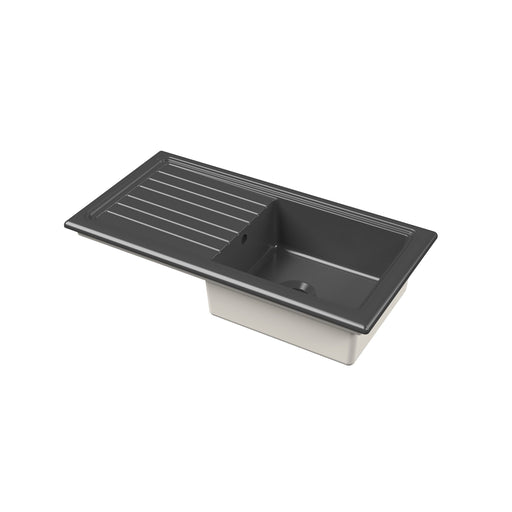 Nuie 1010mm x 525mm Fireclay Soft Black Single Bowl Rectangular Countertop Drainer Sink (CT41T1010)