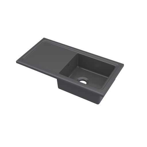 Nuie 1010mm x 525mm Fireclay Soft Black Single Bowl Rectangular Countertop Drainer Sink (CT41TF1010)