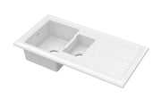 Nuie 1010mm x 525mm Fireclay White 1.5 Bowl Rectangular Countertop Drainer Sink (CT115T1000)