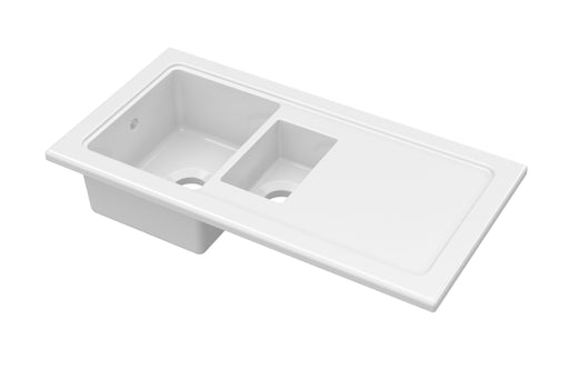 Nuie 1010mm x 525mm Fireclay White 1.5 Bowl Rectangular Countertop Drainer Sink (CT115TF1000)