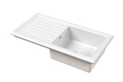 Nuie 1010mm x 525mm Fireclay White Single Bowl Rectangular Countertop Drainer Sink (CT11T1010)