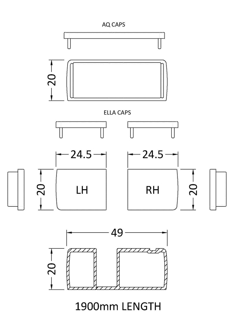 Nuie 1900mm Profile Extension Kit line drawing