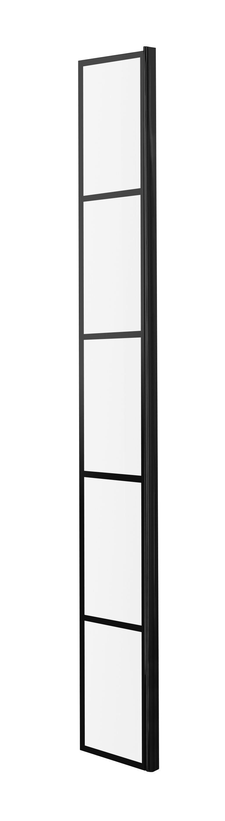 Nuie 250mm Fixed Return Wetroom Screen 1950mm - Matt Black Frameless