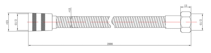 Nuie 2m Double Lock Shower Flex Chrome (A322) line drawing