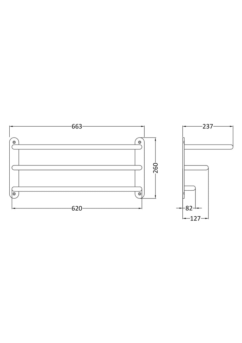 Nuie 3 Tier Towel Rack Chrome (LA380) line drawing