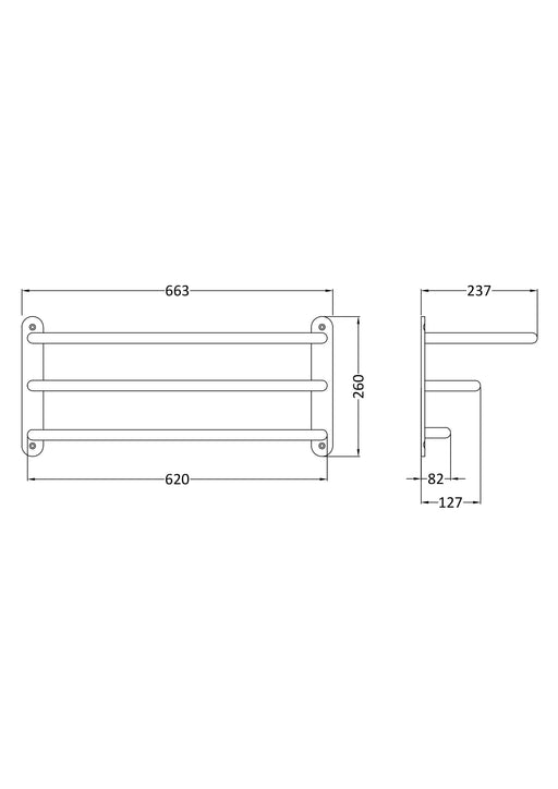 Nuie 3 Tier Towel Rack Chrome (LA380) line drawing