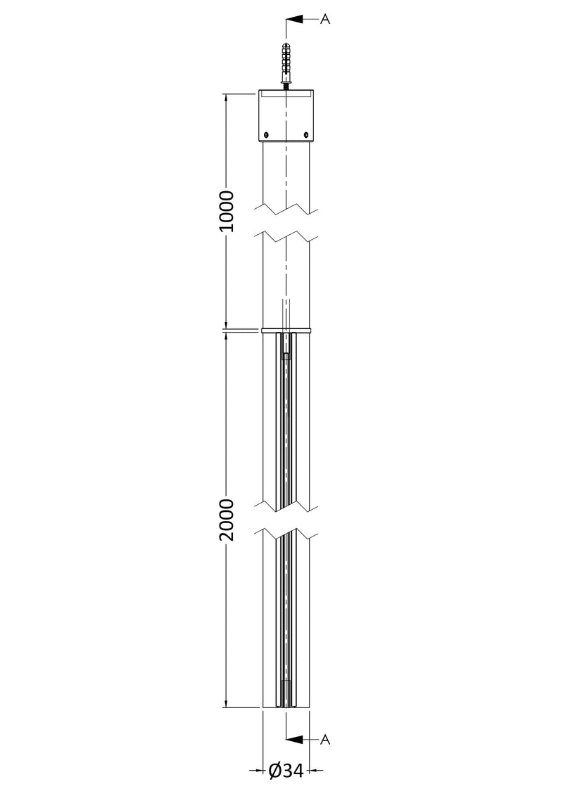 Nuie 3000mm Wetroom Screen Ceiling Post line drawing