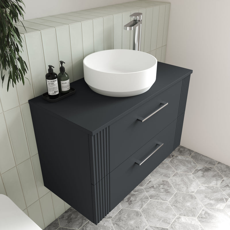 Nuie 350mm round counter top basin on a vanity unit