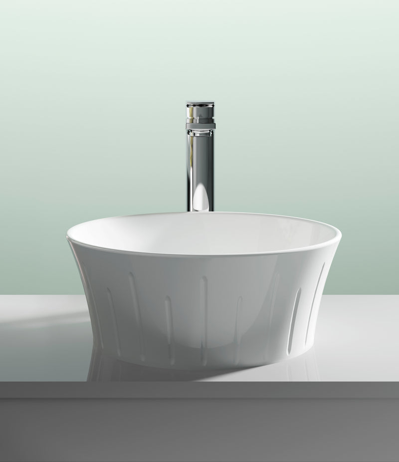 Nuie 358mm round counter top basin on a vanity unit