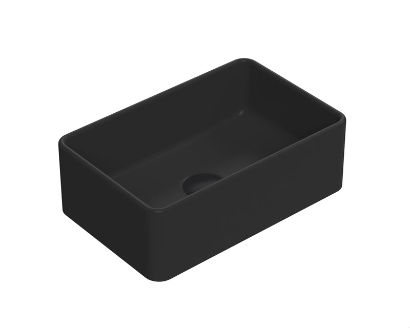 Nuie 365mm rectangular counter top basin in matt black