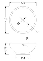 Nuie 410mm round counter top basin line drawing