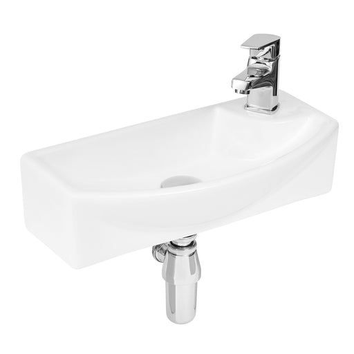 Nuie 450mm Compact Left Hand Wall Hung Basin 1 Tap Hole White (NBV160)