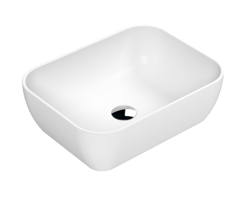 Nuie 455mm rectangular counter top basin in matt white