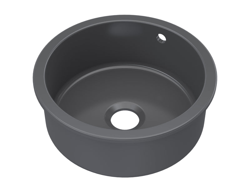 Nuie 460mm x 191mm Fireclay Soft Black Single Bowl Round Inset Sink With Central Waste And Overflow (PS48018)