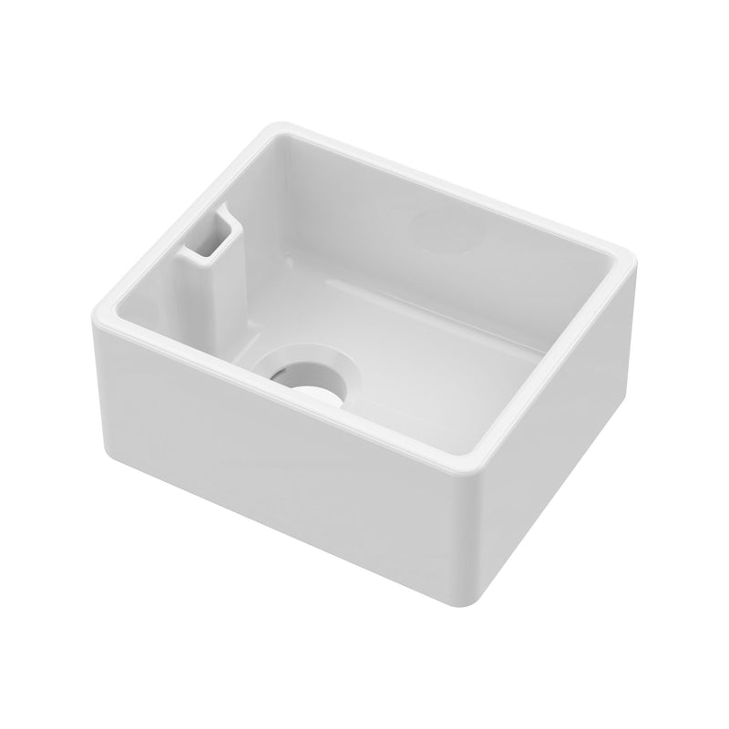 Nuie 460mm x 380mm x 205mm Fireclay White Single Bowl Belfast Sink With Offset Waste And Weir Overflow (BE11018)