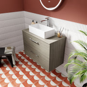 Nuie 465mm rectangular counter top basin on a vanity unit