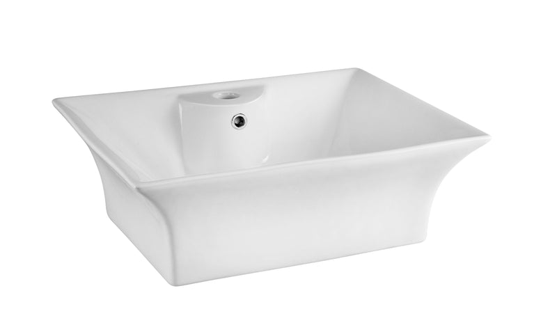 Nuie 495mm deep rectangular 1 tap hole counter top basin in white