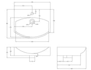 Nuie 500mm Wall Hung Basin 1 Tap Hole White (NBV164) line drawing