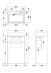 Nuie 500mm WC Unit with 1 Tap Hole Basin Bleached Oak (PRC3045CB) line drawing