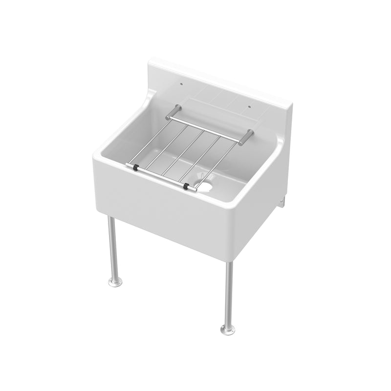 Nuie 515 x 382 x 393mm Fireclay Single Bowl Traditional Cleaner Sink with Grid, Legs, Wall Bracket & Backsplash White (CS10421LB)