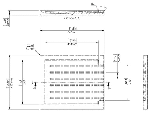 Nuie 545mm Fireclay Sink Drainer White (AC1DR21) line drawing