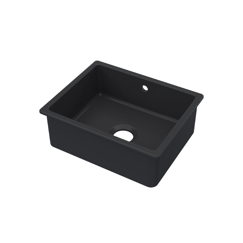 Nuie 548mm x 442mm Fireclay Soft Black Single Bowl Rectangular Inset Sink With Central Waste And Overflow (PS43022)