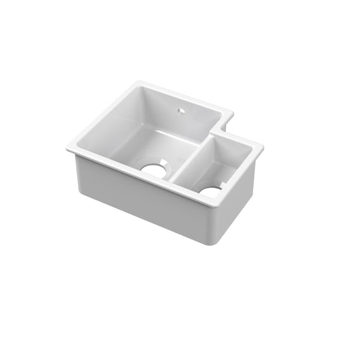 Nuie 549mm x 441mm Fireclay White Left-Hand 1.5 Bowl Rectangular Inset Sink (PS130H22L)