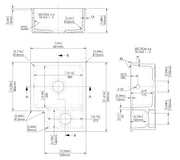 Nuie 549mm x 441mm Fireclay White Right-Hand 1.5 Bowl Rectangular Inset Sink (PS130H22R) line drawing