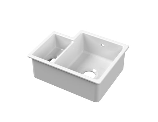 Nuie 549mm x 441mm Fireclay White Right-Hand 1.5 Bowl Rectangular Inset Sink (PS130H22R)