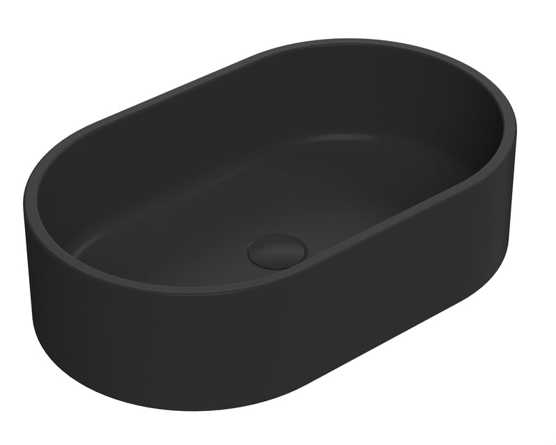 Nuie 565mm oval counter top basin in matt black
