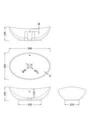 Nuie 588mm oval counter top basin line drawing