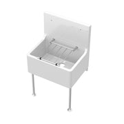 Nuie 595 x 450 x 220mm Fireclay Single Bowl Traditional Cleaner Sink with Grid, Legs, Wall Bracket & Backsplash White (CS10121LB)