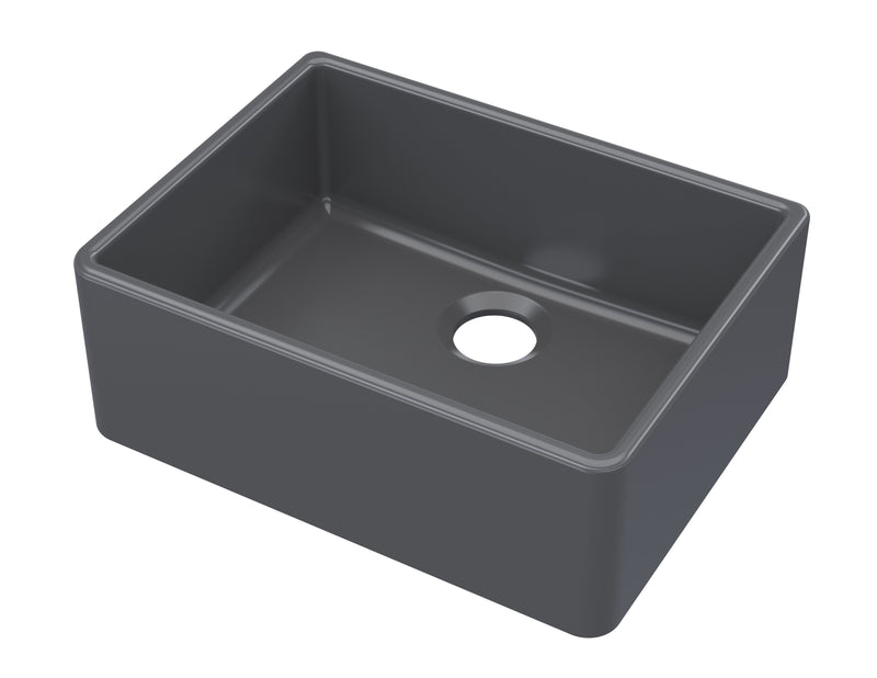 Nuie 595mm x 450mm x 220mm Fireclay Soft Black Single Bowl Butler Sink With Offset Waste (BU40024)
