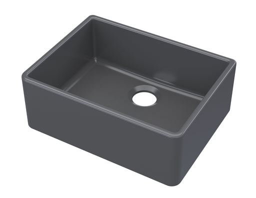 Nuie 595mm x 450mm x 220mm Fireclay Soft Black Single Bowl Butler Sink With Offset Waste (BU40024)