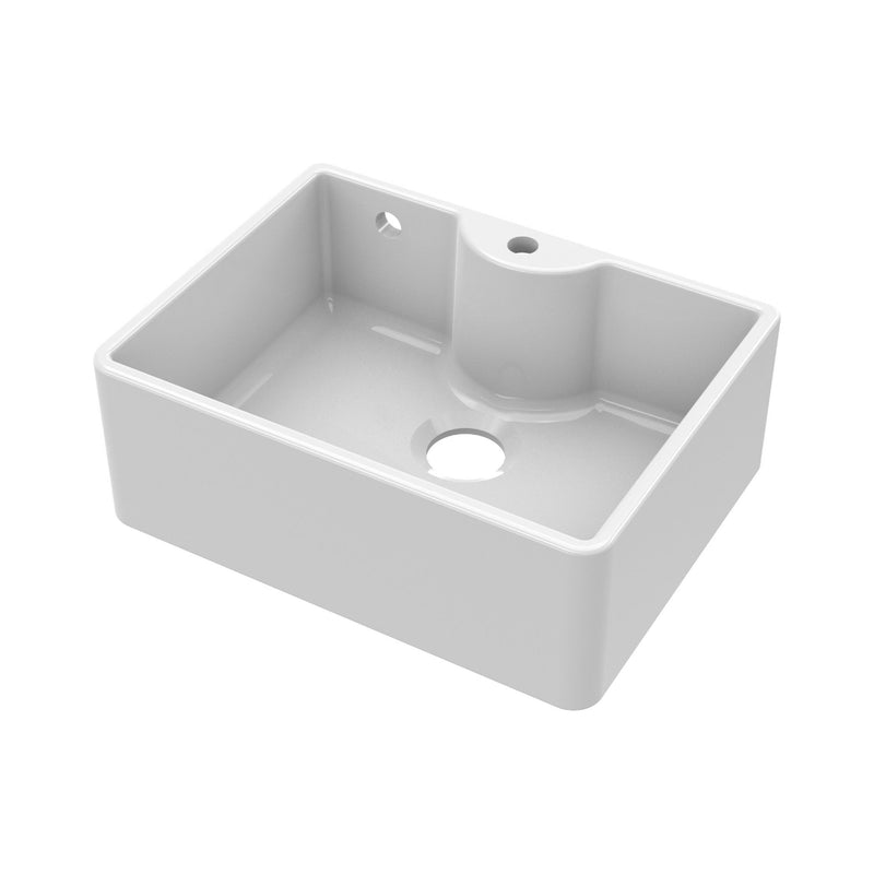 Nuie 595mm x 450mm x 220mm Fireclay White 1 Tap Hole Single Bowl Butler Sink With Offset Waste And Overflow (BU13124)