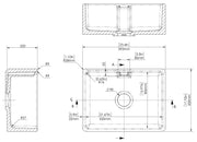 Nuie 595mm x 450mm x 220mm Fireclay White Single Bowl Belfast Sink With Central Waste And Weir Overflow (BE13024) line drawing