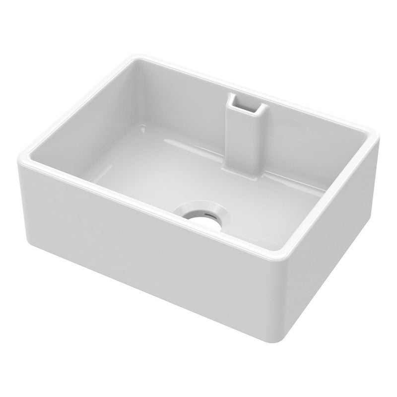 Nuie 595mm x 450mm x 220mm Fireclay White Single Bowl Belfast Sink With Central Waste And Weir Overflow (BE13024)