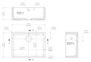 Nuie 595mm x 450mm x 220mm Fireclay White Single Bowl Butler Sink (BUSB10024) line drawing