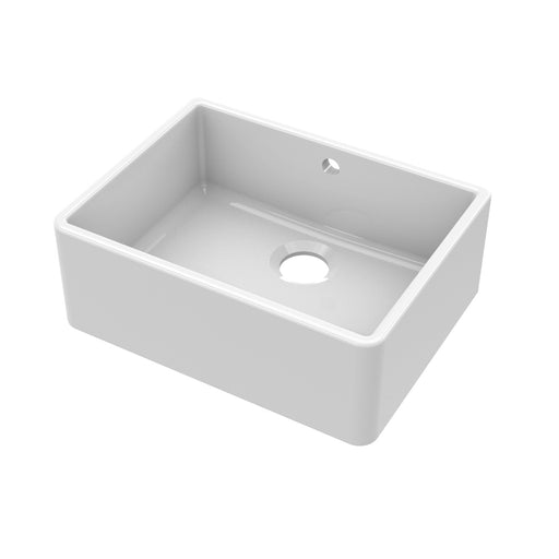 Nuie 595mm x 450mm x 220mm Fireclay White Single Bowl Butler Sink With Offset Waste And Overflow (BU10124)