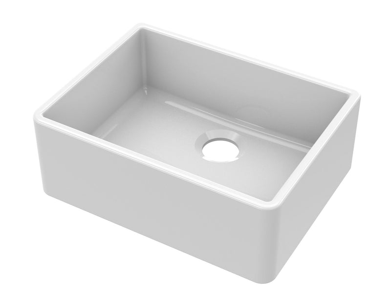 Nuie 595mm x 450mm x 220mm Fireclay White Single Bowl Butler Sink With Offset Waste (BU10024)