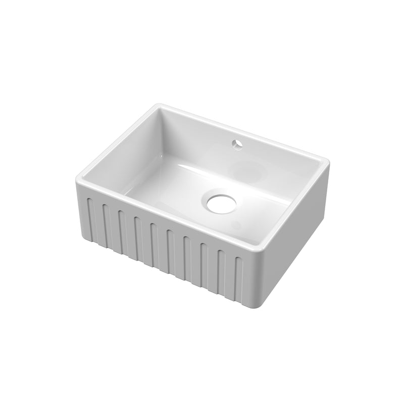 Nuie 595mm x 450mm x 220mm Fireclay White Single Bowl Fluted Butler Sink With Offset Waste And Overflow (BUF10124)