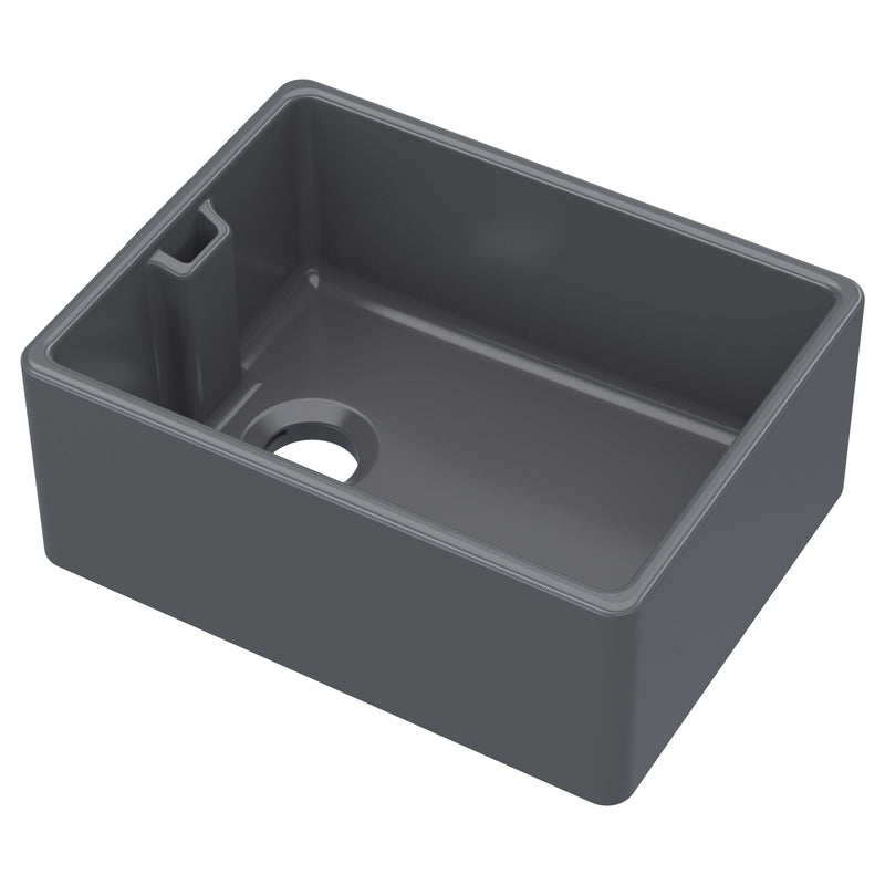 Nuie 595mm x 455mm x 254mm Fireclay Soft Black Single Bowl Belfast Sink With Offset Waste And Weir Overflow (BE40024)