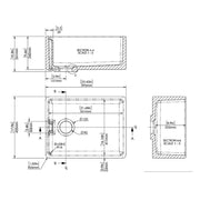 Nuie 595mm x 455mm x 254mm Fireclay White Single Bowl Belfast Sink With Offset Waste And Weir Overflow (BE10024) line drawing